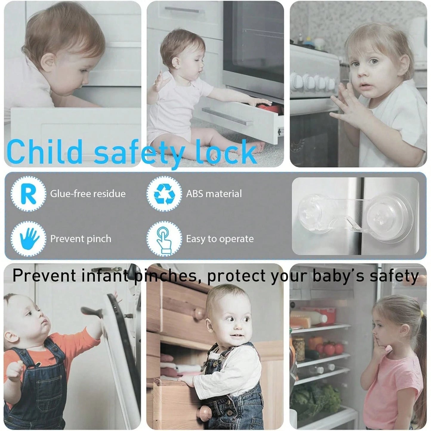4/8/12/16PCS Children's Safety Locks For Drawer, Cabinet, Fridge, Door, Etc.