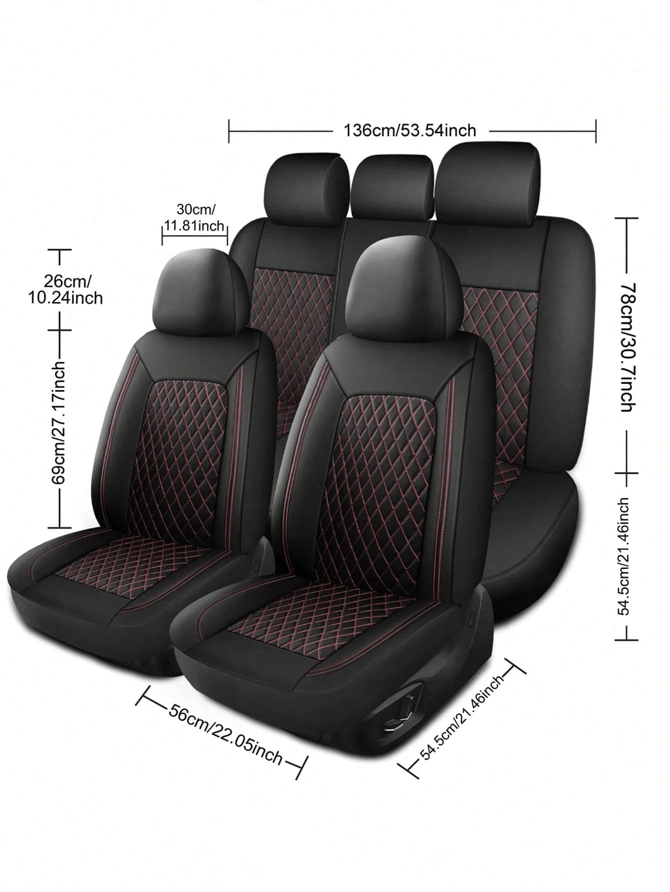 4/9Pcs PU Leather Car Seat Covers, Waterproof Breathable Seat Protectors, Universal For Sedan SUV Truck, Double Line Stitching Front Rear Seat Covers With Lumbar Support, Full Set With Headrest Covers