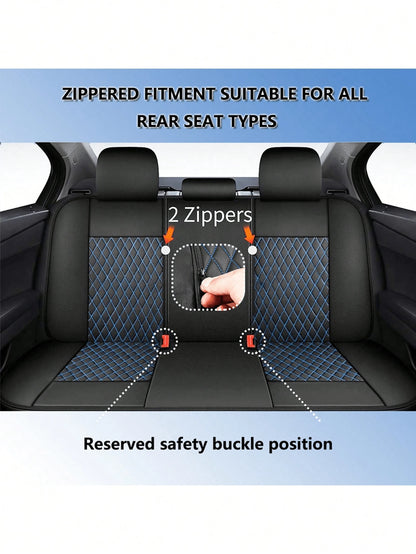 4/9Pcs PU Leather Car Seat Covers, Waterproof Breathable Seat Protectors, Universal For Sedan SUV Truck, Double Line Stitching Front Rear Seat Covers With Lumbar Support, Full Set With Headrest Covers