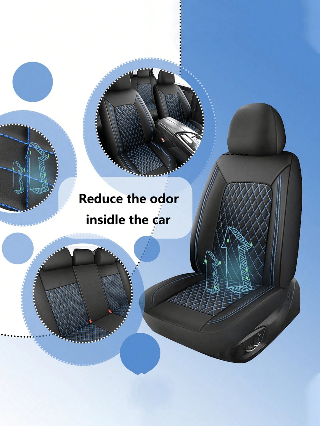 4/9Pcs PU Leather Car Seat Covers, Waterproof Breathable Seat Protectors, Universal For Sedan SUV Truck, Double Line Stitching Front Rear Seat Covers With Lumbar Support, Full Set With Headrest Covers
