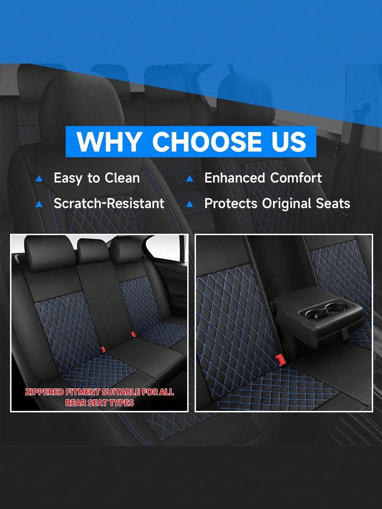 4/9Pcs PU Leather Car Seat Covers, Waterproof Breathable Seat Protectors, Universal For Sedan SUV Truck, Double Line Stitching Front Rear Seat Covers With Lumbar Support, Full Set With Headrest Covers
