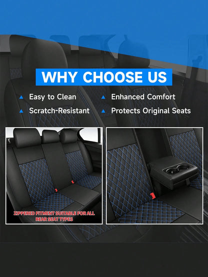 4/9Pcs PU Leather Car Seat Covers, Waterproof Breathable Seat Protectors, Universal For Sedan SUV Truck, Double Line Stitching Front Rear Seat Covers With Lumbar Support, Full Set With Headrest Covers