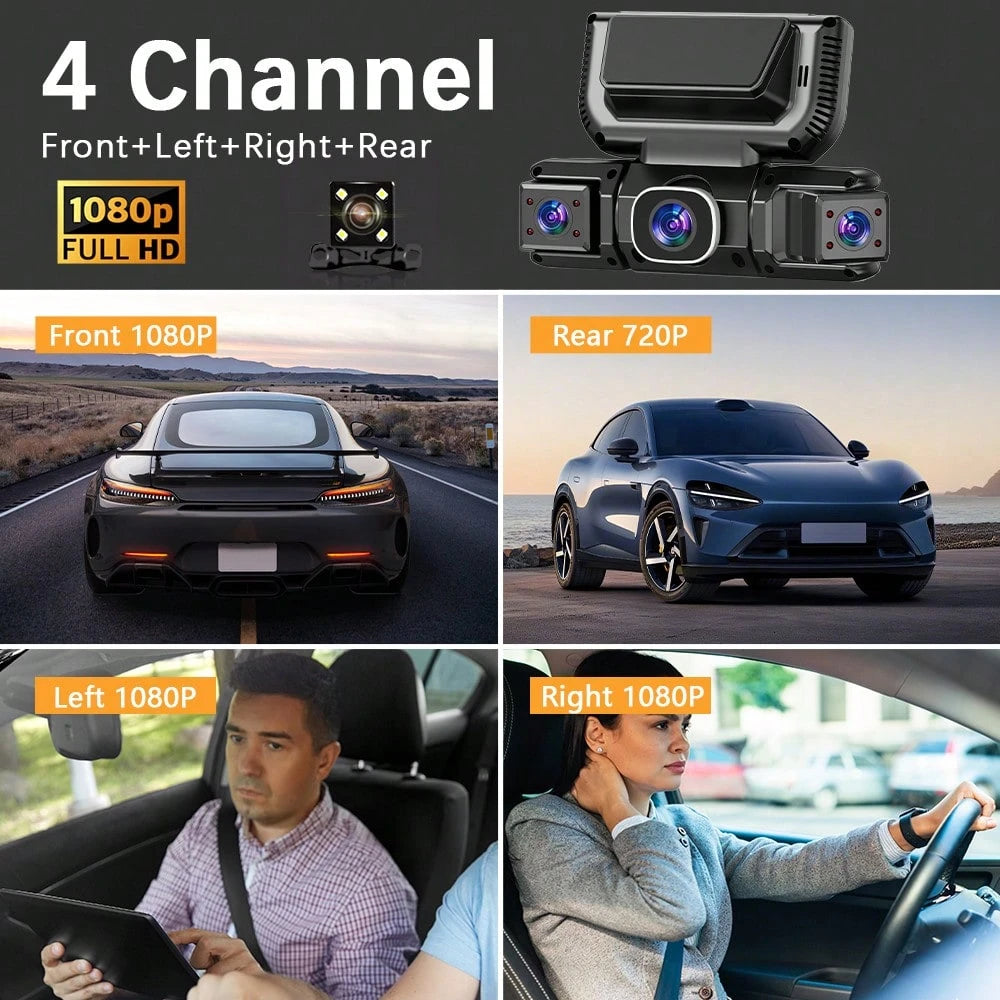 4 Channel Dash Cam Front And Rear, FHD Left Right Dash Camera For Car With WiFi App Control, 170°Wide Angle, Loop Recording, Night Vision, G-Sensor, Parking Mode, Included 32GB Card