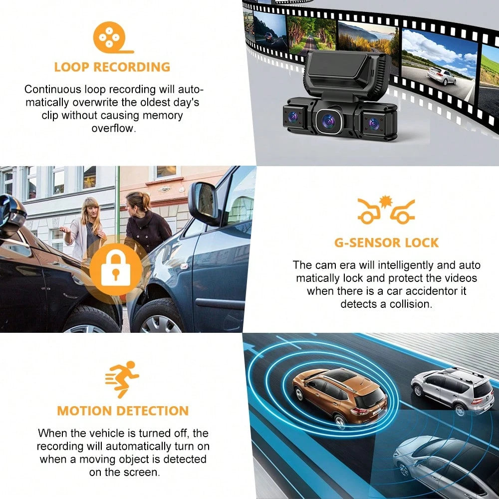 4 Channel Dash Cam Front And Rear, FHD Left Right Dash Camera For Car With WiFi App Control, 170°Wide Angle, Loop Recording, Night Vision, G-Sensor, Parking Mode, Included 32GB Card