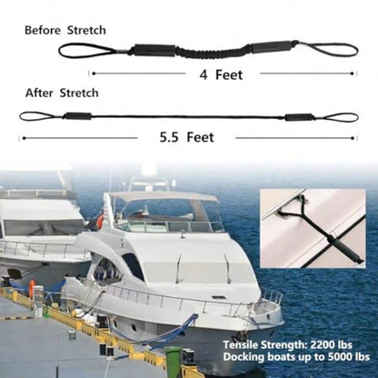 4 Feet Bungee Dock Line Adjustable Mooring Rope With Snubber Shock Absorbing Jet Ski Accessorie Marine Grade Mooring Tie Downs For Boats PWC Kayak Watercraft SeaDoo Pontoon 2Pack