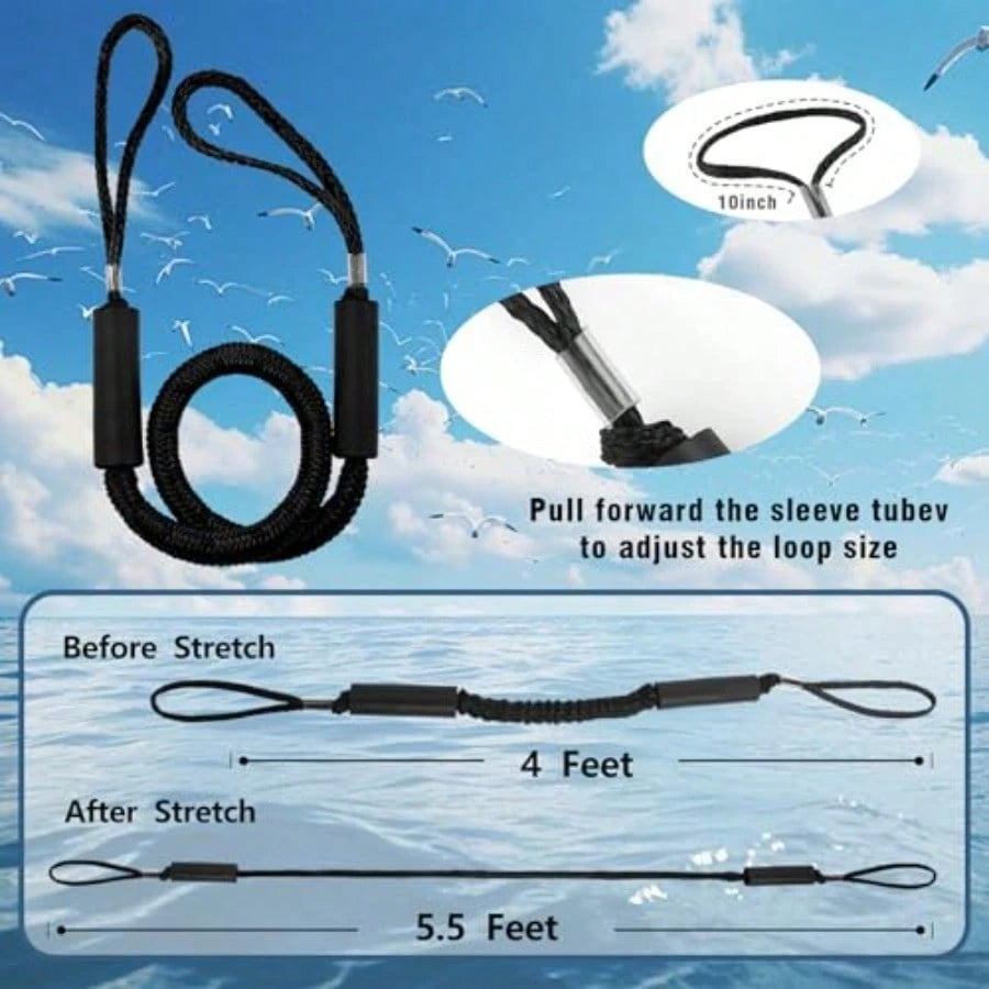4 Feet Bungee Dock Line Adjustable Mooring Rope With Snubber Shock Absorbing Jet Ski Accessorie Marine Grade Mooring Tie Downs For Boats PWC Kayak Watercraft SeaDoo Pontoon 2Pack