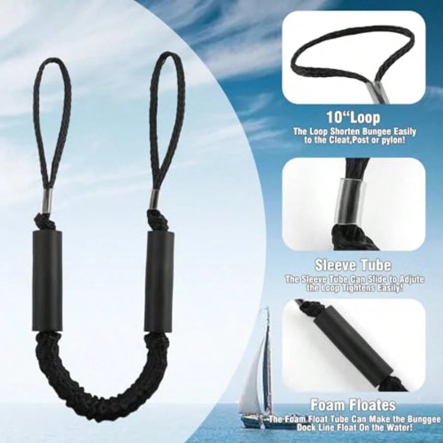 4 Feet Bungee Dock Line Adjustable Mooring Rope With Snubber Shock Absorbing Jet Ski Accessorie Marine Grade Mooring Tie Downs For Boats PWC Kayak Watercraft SeaDoo Pontoon 2Pack
