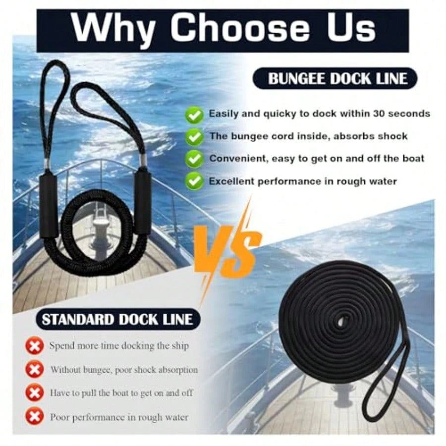 4 Feet Bungee Dock Line Adjustable Mooring Rope With Snubber Shock Absorbing Jet Ski Accessorie Marine Grade Mooring Tie Downs For Boats PWC Kayak Watercraft SeaDoo Pontoon 2Pack