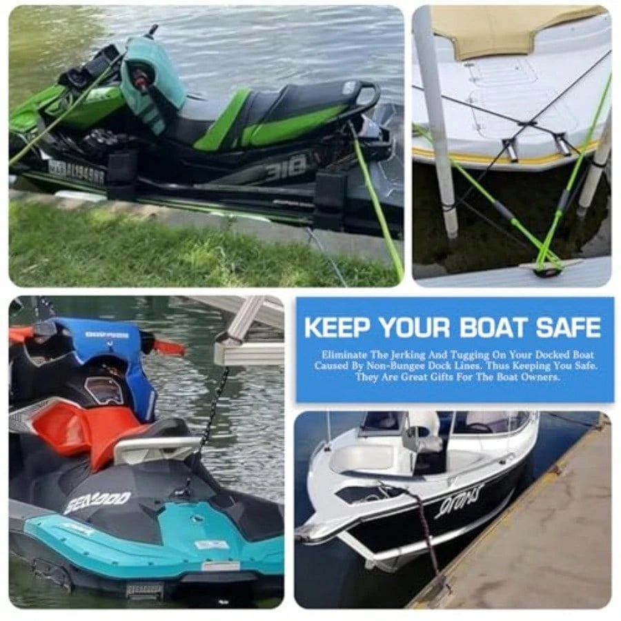 4 Feet Bungee Dock Line Adjustable Mooring Rope With Snubber Shock Absorbing Jet Ski Accessorie Marine Grade Mooring Tie Downs For Boats PWC Kayak Watercraft SeaDoo Pontoon 2Pack
