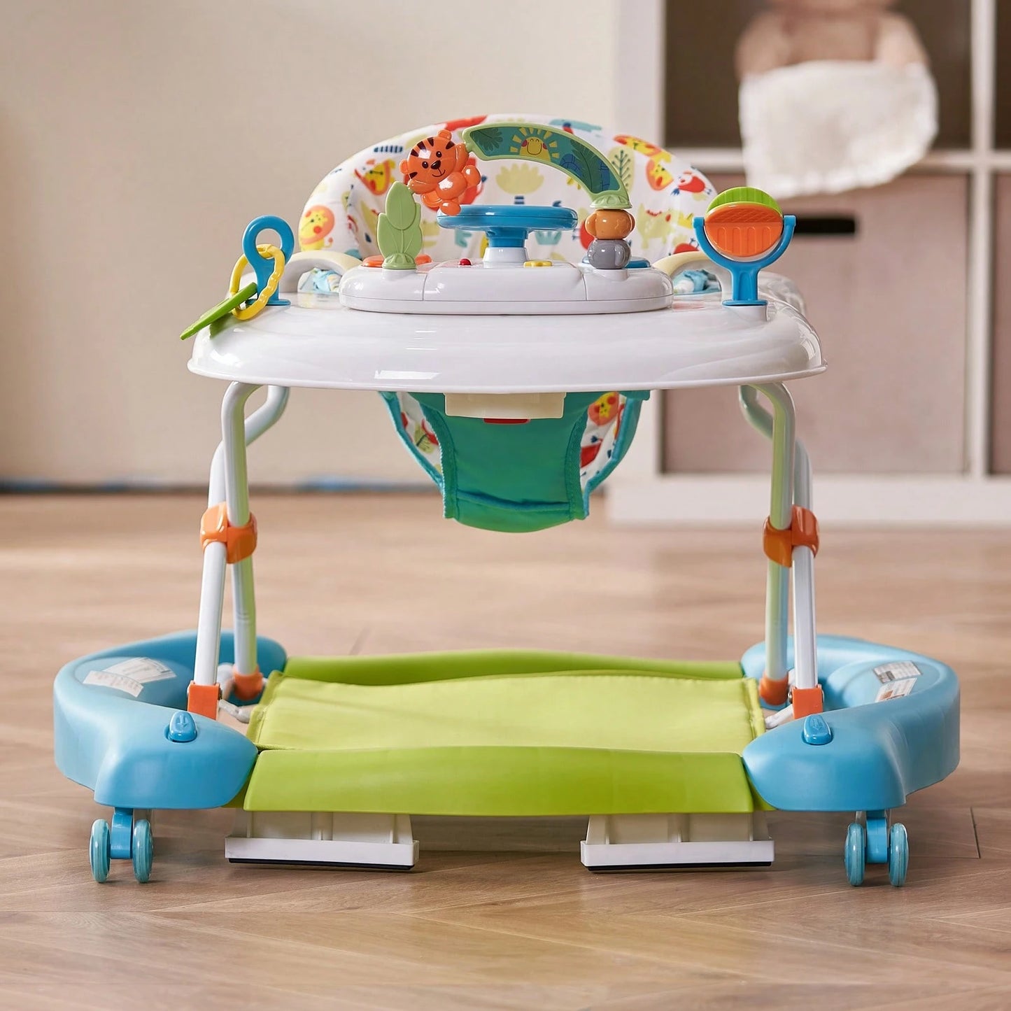 4-In-1 Baby Walker, Foldable Baby Activity Center On Wheels, 3 Adjustable Height, Music & Toys Tray, Learning-Seated| Walk-Behind| Rocker| Bouncer Toddler Walker For Girls Boys 6-24 Months