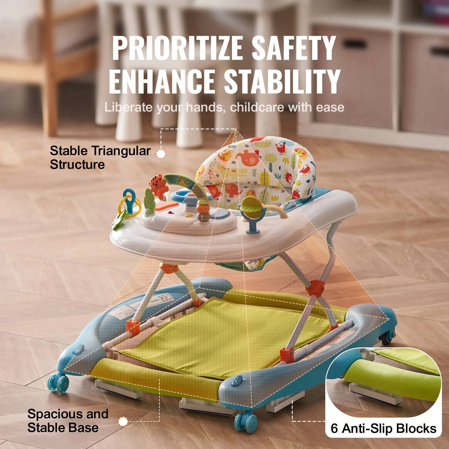 4-In-1 Baby Walker, Foldable Baby Activity Center On Wheels, 3 Adjustable Height, Music & Toys Tray, Learning-Seated| Walk-Behind| Rocker| Bouncer Toddler Walker For Girls Boys 6-24 Months