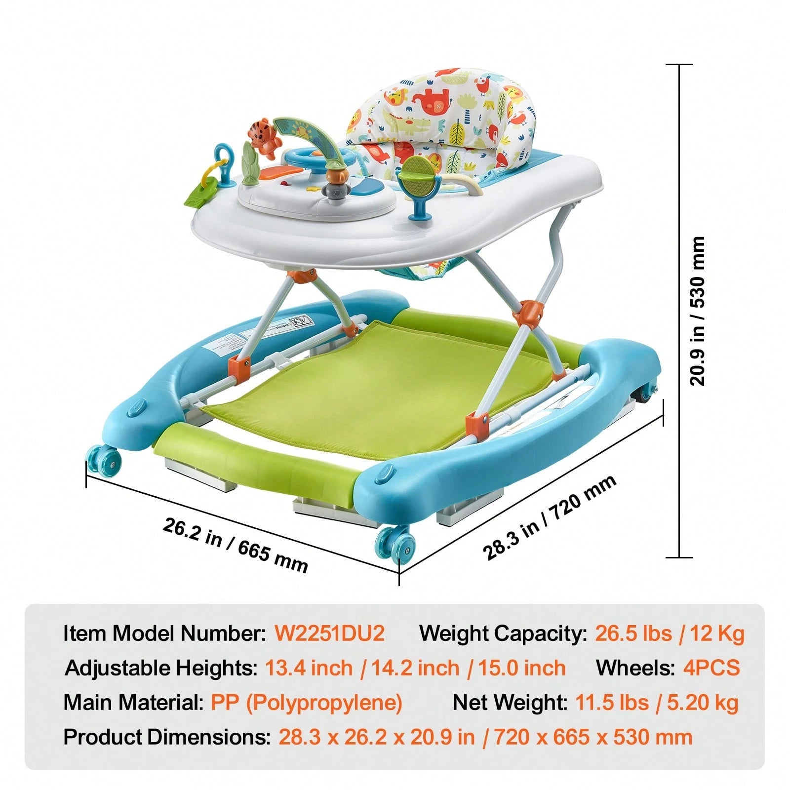 4-In-1 Baby Walker, Foldable Baby Activity Center On Wheels, 3 Adjustable Height, Music & Toys Tray, Learning-Seated| Walk-Behind| Rocker| Bouncer Toddler Walker For Girls Boys 6-24 Months