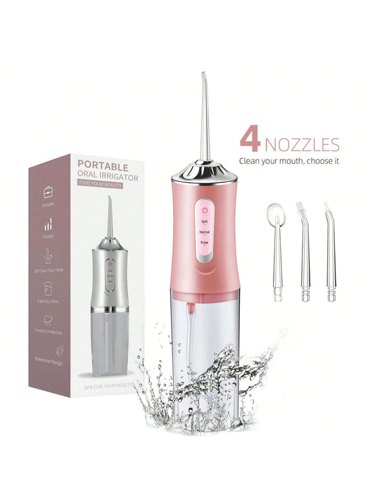 4-In-1 Oral Care Cleaning Electric Water Flosser, USB Rechargeable 3 Modes 4 Nozzles, 220ml Capacity, Portable For Home, Business Trip And Travel Use, Handheld Home Care Set, Suitable As Gift For Men