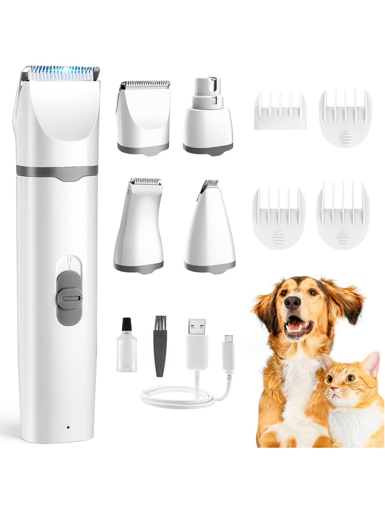 4-In-1 Pet Hair Trimmer Set, Grooming Electric Shaver Kit, Dog Clippers With Nail Grinder, Cordless Electric Clipper, Quiet 2-Speed, USB Rechargeable, Suitable For Small/Medium Dogs & Cats, Paws, Eyes