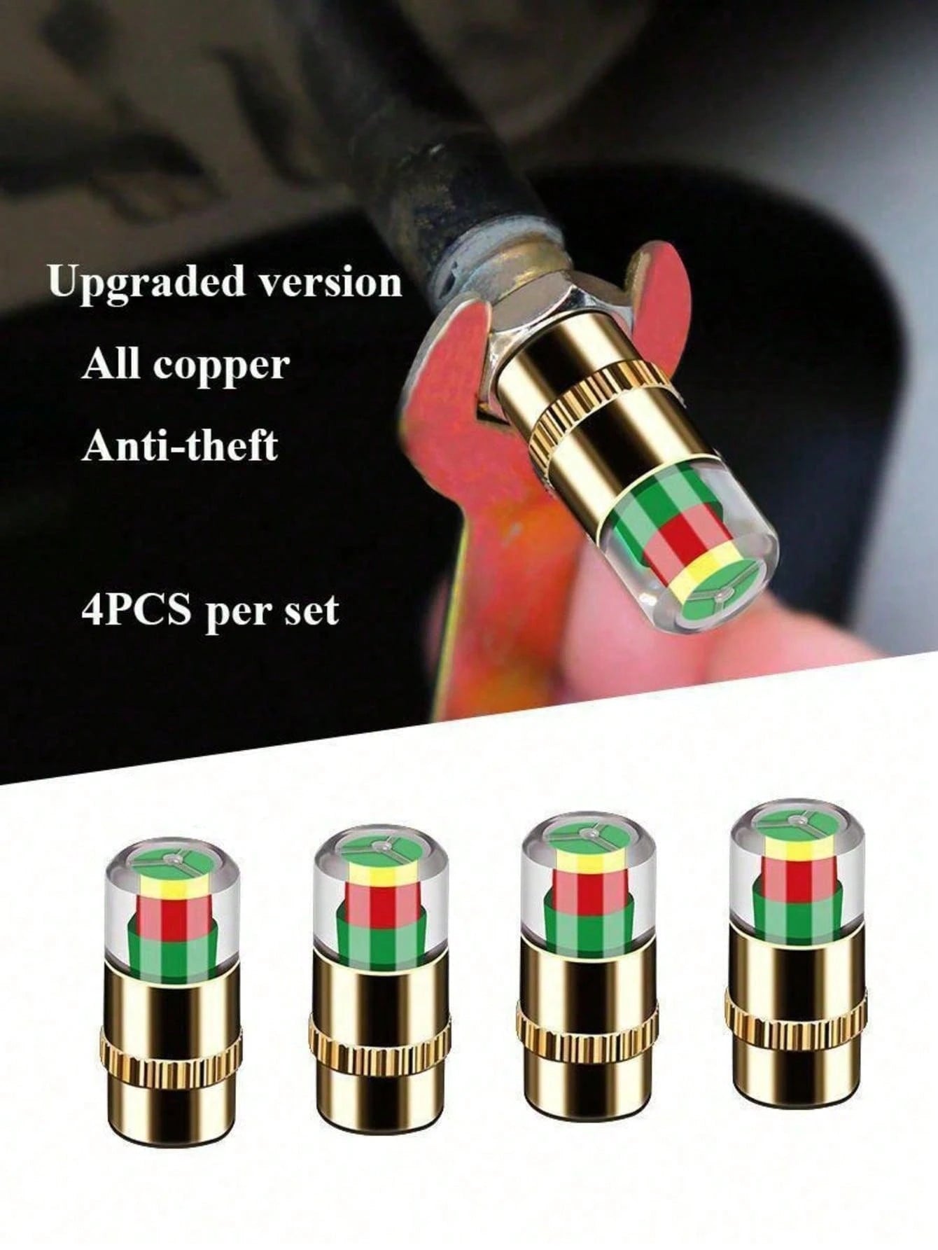 4 Pcs Car Monitoring Valve Cap Tires Pressure Indicator Tire Gauge Indicators Alert Sensor External Detection, Motorcycle Car Tire Pressure Monitor Valve Cap Sensor Indicator Eye Alert Auto Tire Press