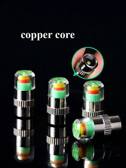 4 Pcs Car Monitoring Valve Cap Tires Pressure Indicator Tire Gauge Indicators Alert Sensor External Detection, Tire Pressure Warning Caps, Tire Pressure Monitoring Caps, Suitable For Bicycles And Auto