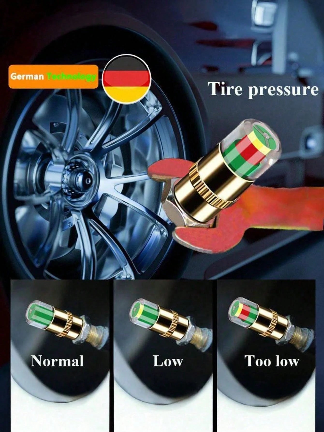 4 Pcs Car Monitoring Valve Cap Tires Pressure Indicator Tire Gauge Indicators Alert Sensor External Detection, Tire Pressure Warning Caps, Tire Pressure Monitoring Caps, Suitable For Bicycles And Auto