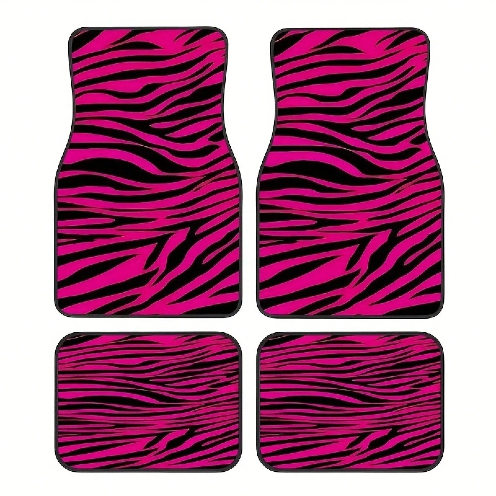 4-Piece Car Floor Mat Set, Universal SUV Car Floor Mats, Zebra Pattern With Pink Theme Elements, Suitable For All Car Models, Stylish Interior Accessories For Front And Rear Seats, Christmas And Hallo
