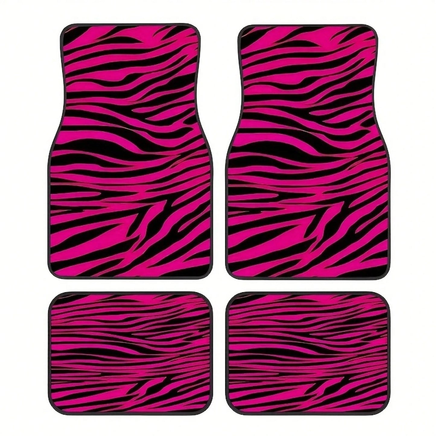 4-Piece Car Floor Mat Set, Universal SUV Car Floor Mats, Zebra Pattern With Pink Theme Elements, Suitable For All Car Models, Stylish Interior Accessories For Front And Rear Seats, Christmas And Hallo