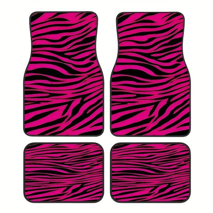 4-Piece Car Floor Mat Set, Universal SUV Car Floor Mats, Zebra Pattern With Pink Theme Elements, Suitable For All Car Models, Stylish Interior Accessories For Front And Rear Seats, Christmas And Hallo