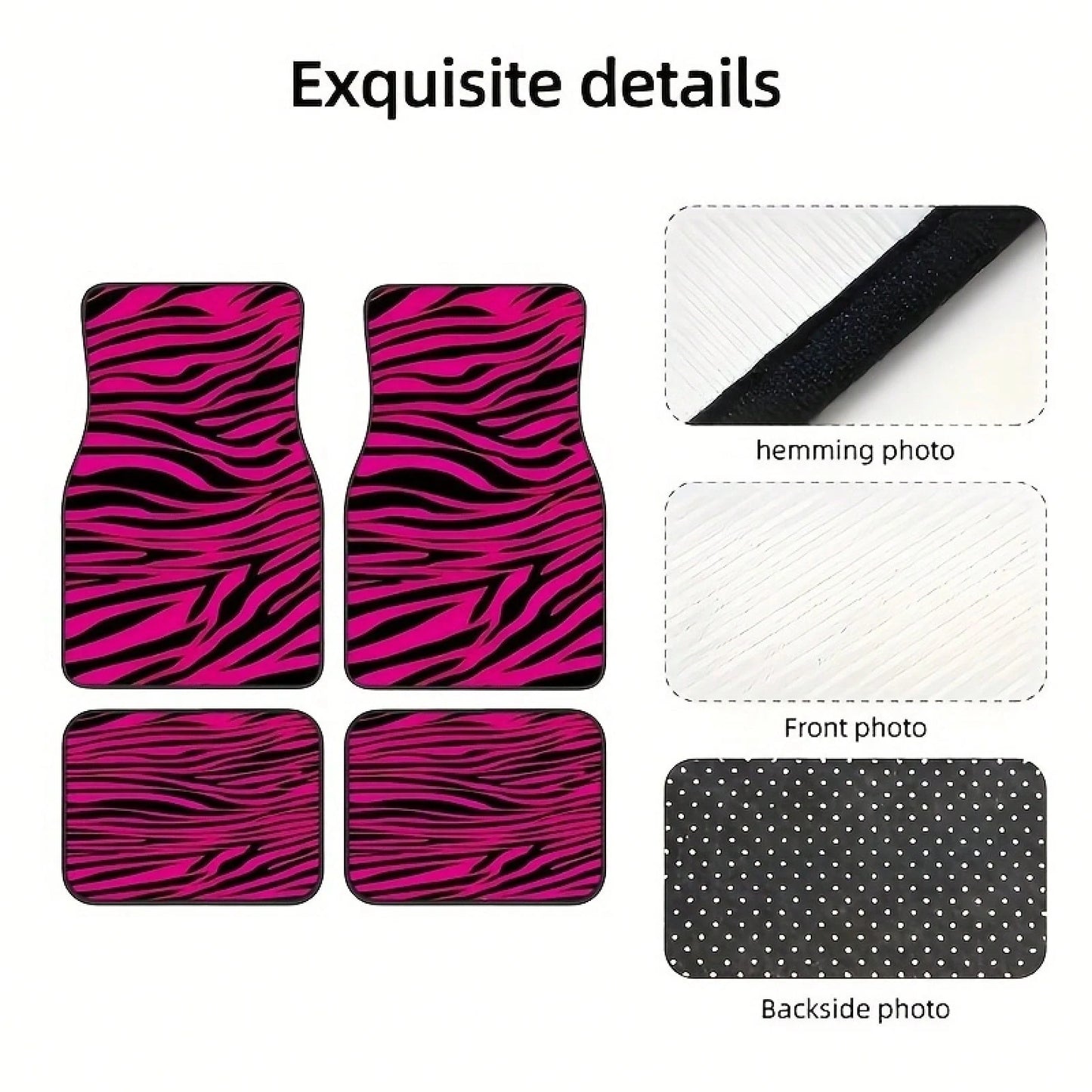 4-Piece Car Floor Mat Set, Universal SUV Car Floor Mats, Zebra Pattern With Pink Theme Elements, Suitable For All Car Models, Stylish Interior Accessories For Front And Rear Seats, Christmas And Hallo