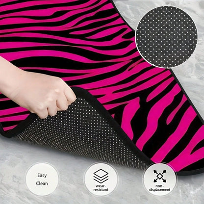 4-Piece Car Floor Mat Set, Universal SUV Car Floor Mats, Zebra Pattern With Pink Theme Elements, Suitable For All Car Models, Stylish Interior Accessories For Front And Rear Seats, Christmas And Hallo