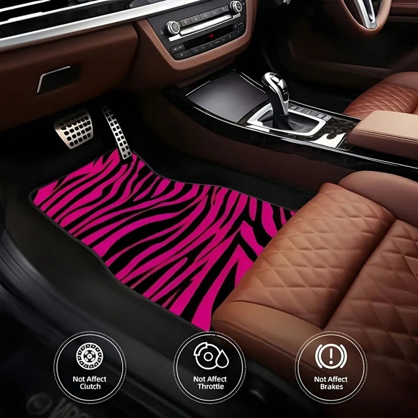 4-Piece Car Floor Mat Set, Universal SUV Car Floor Mats, Zebra Pattern With Pink Theme Elements, Suitable For All Car Models, Stylish Interior Accessories For Front And Rear Seats, Christmas And Hallo