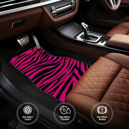 4-Piece Car Floor Mat Set, Universal SUV Car Floor Mats, Zebra Pattern With Pink Theme Elements, Suitable For All Car Models, Stylish Interior Accessories For Front And Rear Seats, Christmas And Hallo