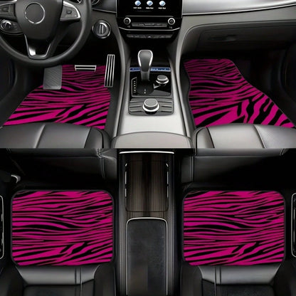 4-Piece Car Floor Mat Set, Universal SUV Car Floor Mats, Zebra Pattern With Pink Theme Elements, Suitable For All Car Models, Stylish Interior Accessories For Front And Rear Seats, Christmas And Hallo