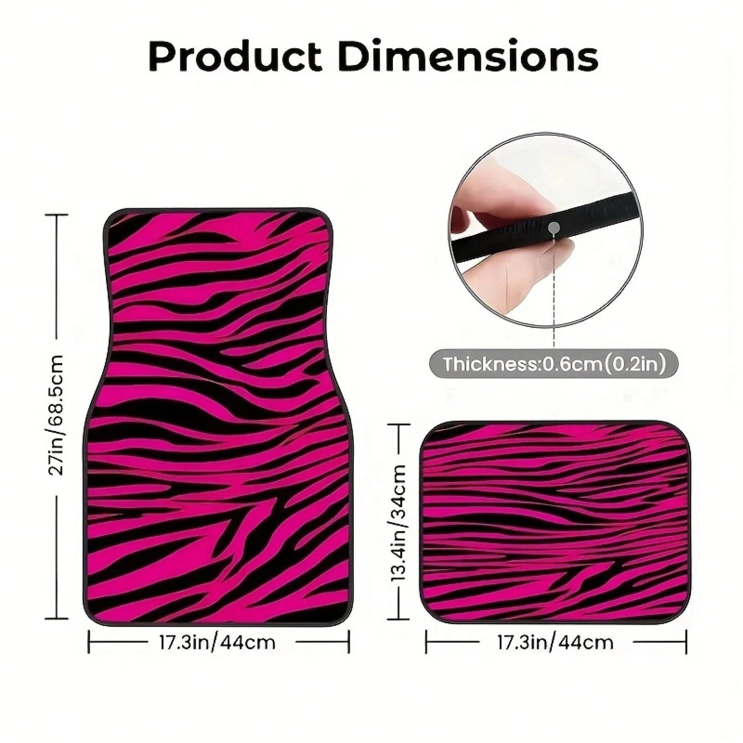 4-Piece Car Floor Mat Set, Universal SUV Car Floor Mats, Zebra Pattern With Pink Theme Elements, Suitable For All Car Models, Stylish Interior Accessories For Front And Rear Seats, Christmas And Hallo