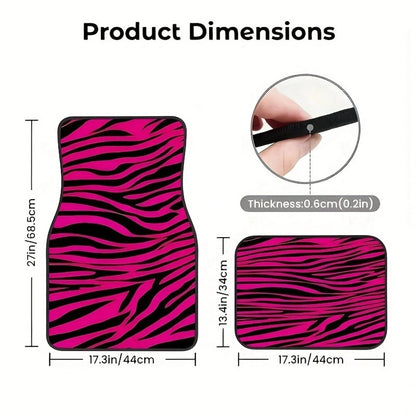 4-Piece Car Floor Mat Set, Universal SUV Car Floor Mats, Zebra Pattern With Pink Theme Elements, Suitable For All Car Models, Stylish Interior Accessories For Front And Rear Seats, Christmas And Hallo