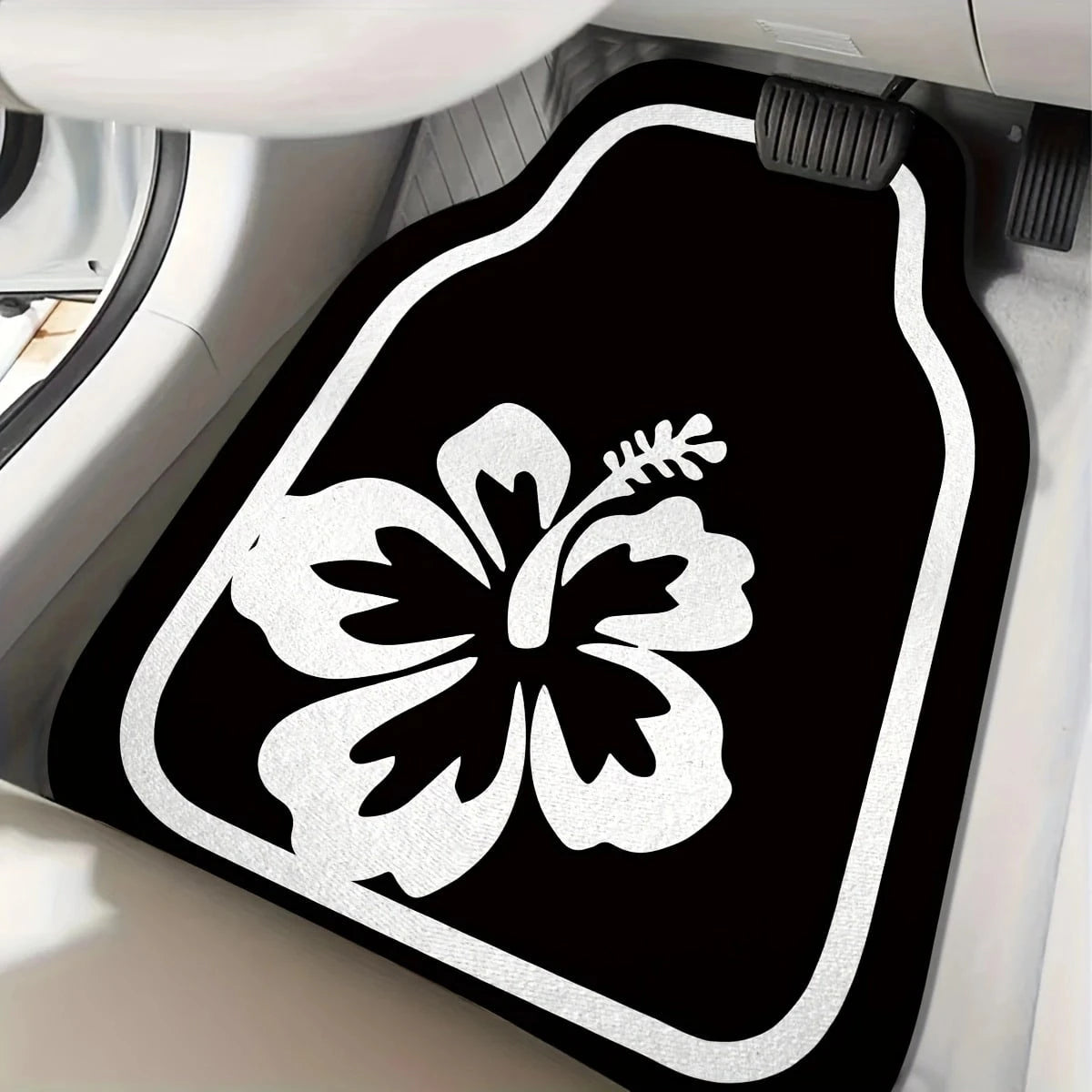 4-Piece Car Floor Mat Set: White Hibiscus Flower Pattern, Crystal Velvet, Polyester Fiber, Universal Fit For Front And Rear Seats, Suitable For Various Car Models