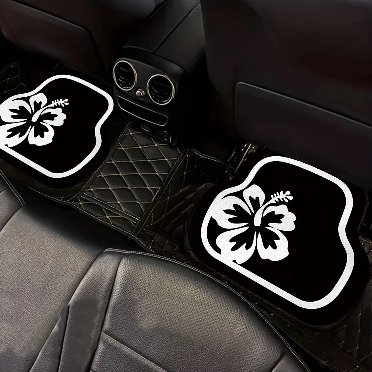 4-Piece Car Floor Mat Set: White Hibiscus Flower Pattern, Crystal Velvet, Polyester Fiber, Universal Fit For Front And Rear Seats, Suitable For Various Car Models