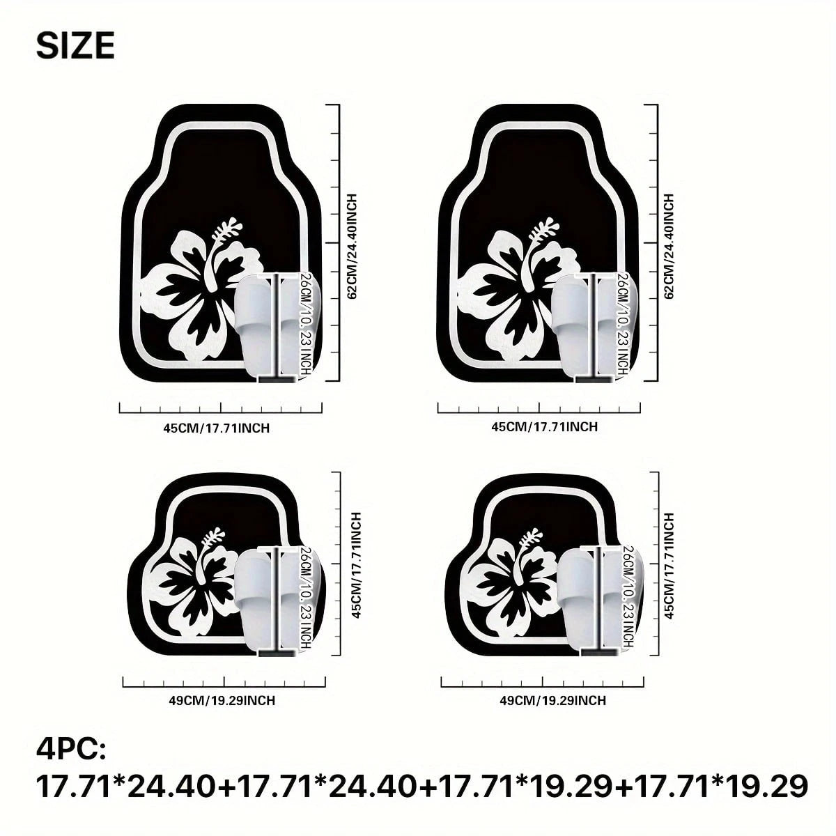 4-Piece Car Floor Mat Set: White Hibiscus Flower Pattern, Crystal Velvet, Polyester Fiber, Universal Fit For Front And Rear Seats, Suitable For Various Car Models