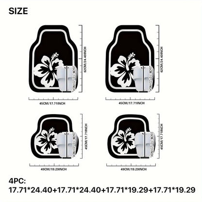 4-Piece Car Floor Mat Set: White Hibiscus Flower Pattern, Crystal Velvet, Polyester Fiber, Universal Fit For Front And Rear Seats, Suitable For Various Car Models