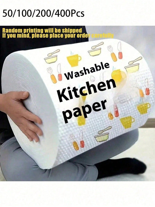 400/200/100/50pcs Disposable Kitchen Cleaning Cloths, Reusable Kitchen Towels, Non-Stick, Easy To Clean, Meets All Household Needs, Easy To Tear, Dry And Wet Use, Non-Woven Oil-Absorbing Stain-Removin