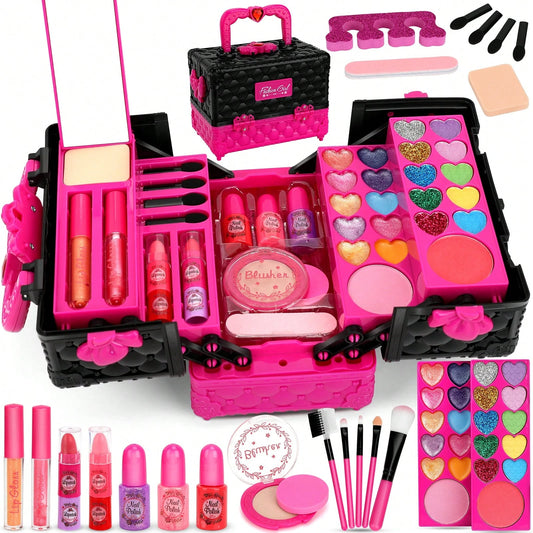 45 PCS Kids Makeup Kit For Girl, Princess Toys Real Washable Cosmetic Set, Play Make Up Birthday Gifts For 3 4 5 6 7 8 9 10 11 12 Years Old Kid