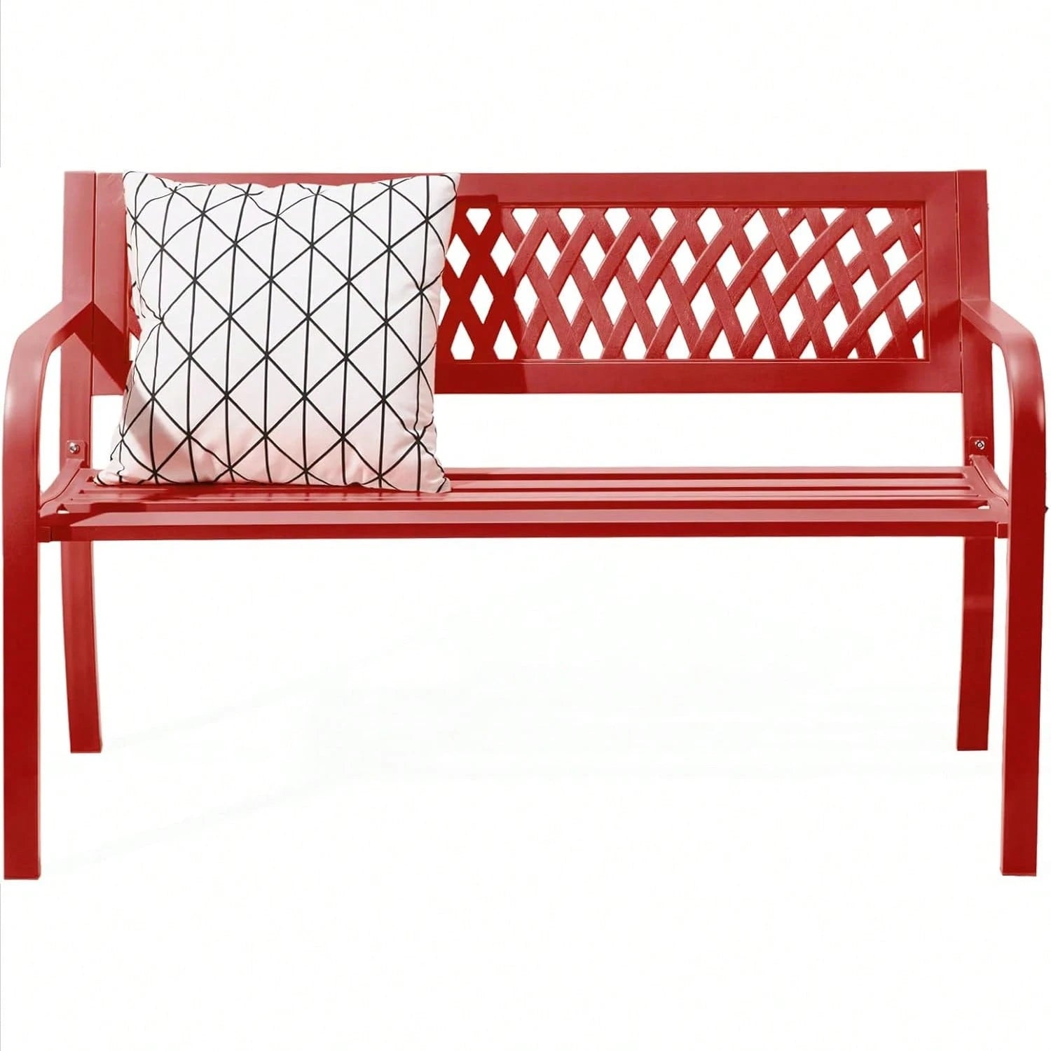 47'' Outdoor Bench, Weather Resistant Garden Patio Bench Powder Coated Iron Frame W/PVC Mesh Backrest Slatted Seat, 2-Person Outdoor Furniture For Front Porch Entryway Park Black