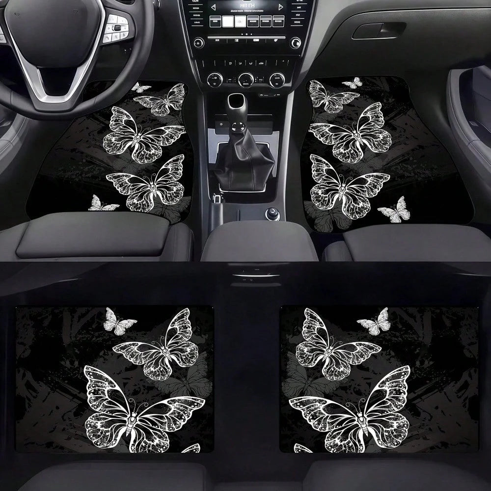 4pc Car Floor Mats- Butterfly Pattern Design, Soft And Comfortable, Protects The Interior Of Your Car, Enhances Driving Experience, Upgrades Car Interior Environment- A Must-Have For New Cars, Easy