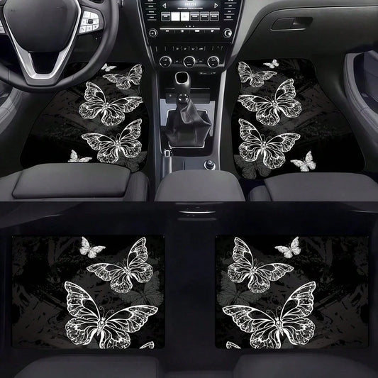 4pc Car Floor Mats- Butterfly Pattern Design, Soft And Comfortable, Protects The Interior Of Your Car, Enhances Driving Experience, Upgrades Car Interior Environment- A Must-Have For New Cars, Easy