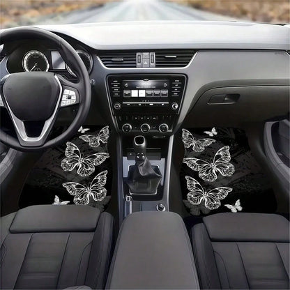4pc Car Floor Mats- Butterfly Pattern Design, Soft And Comfortable, Protects The Interior Of Your Car, Enhances Driving Experience, Upgrades Car Interior Environment- A Must-Have For New Cars, Easy