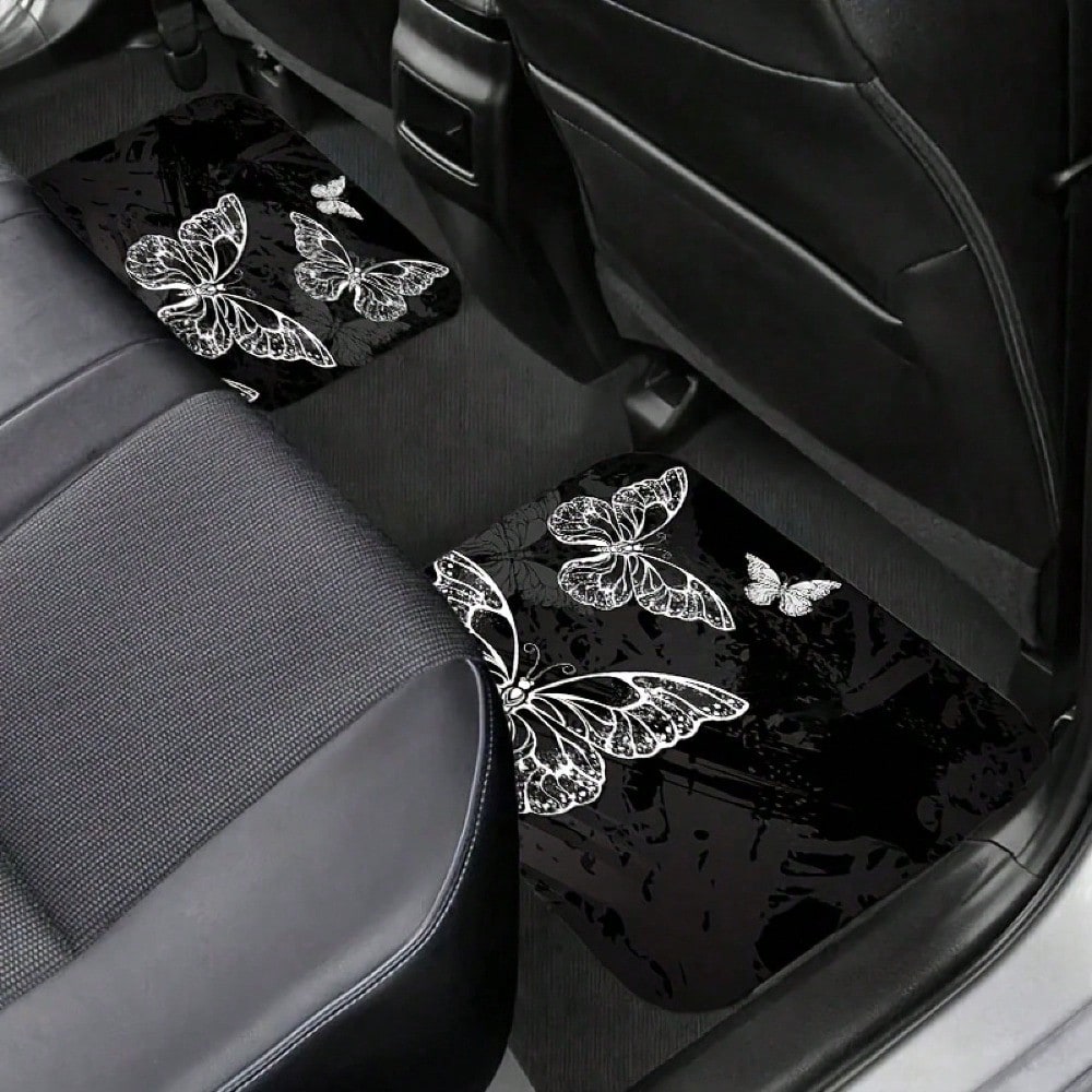 4pc Car Floor Mats- Butterfly Pattern Design, Soft And Comfortable, Protects The Interior Of Your Car, Enhances Driving Experience, Upgrades Car Interior Environment- A Must-Have For New Cars, Easy