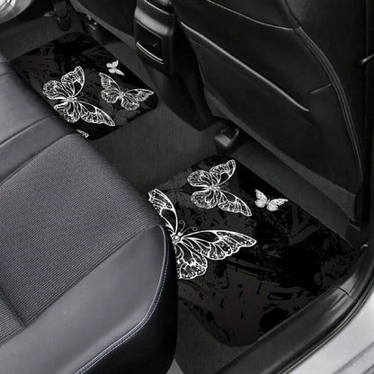 4pc Car Floor Mats- Butterfly Pattern Design, Soft And Comfortable, Protects The Interior Of Your Car, Enhances Driving Experience, Upgrades Car Interior Environment- A Must-Have For New Cars, Easy