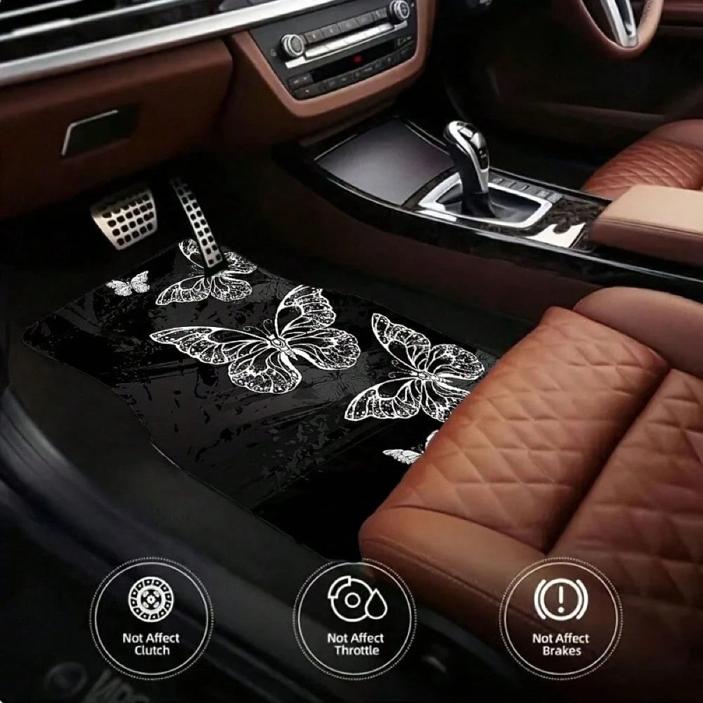 4pc Car Floor Mats- Butterfly Pattern Design, Soft And Comfortable, Protects The Interior Of Your Car, Enhances Driving Experience, Upgrades Car Interior Environment- A Must-Have For New Cars, Easy