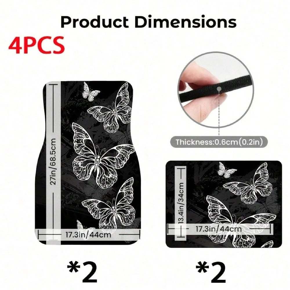 4pc Car Floor Mats- Butterfly Pattern Design, Soft And Comfortable, Protects The Interior Of Your Car, Enhances Driving Experience, Upgrades Car Interior Environment- A Must-Have For New Cars, Easy