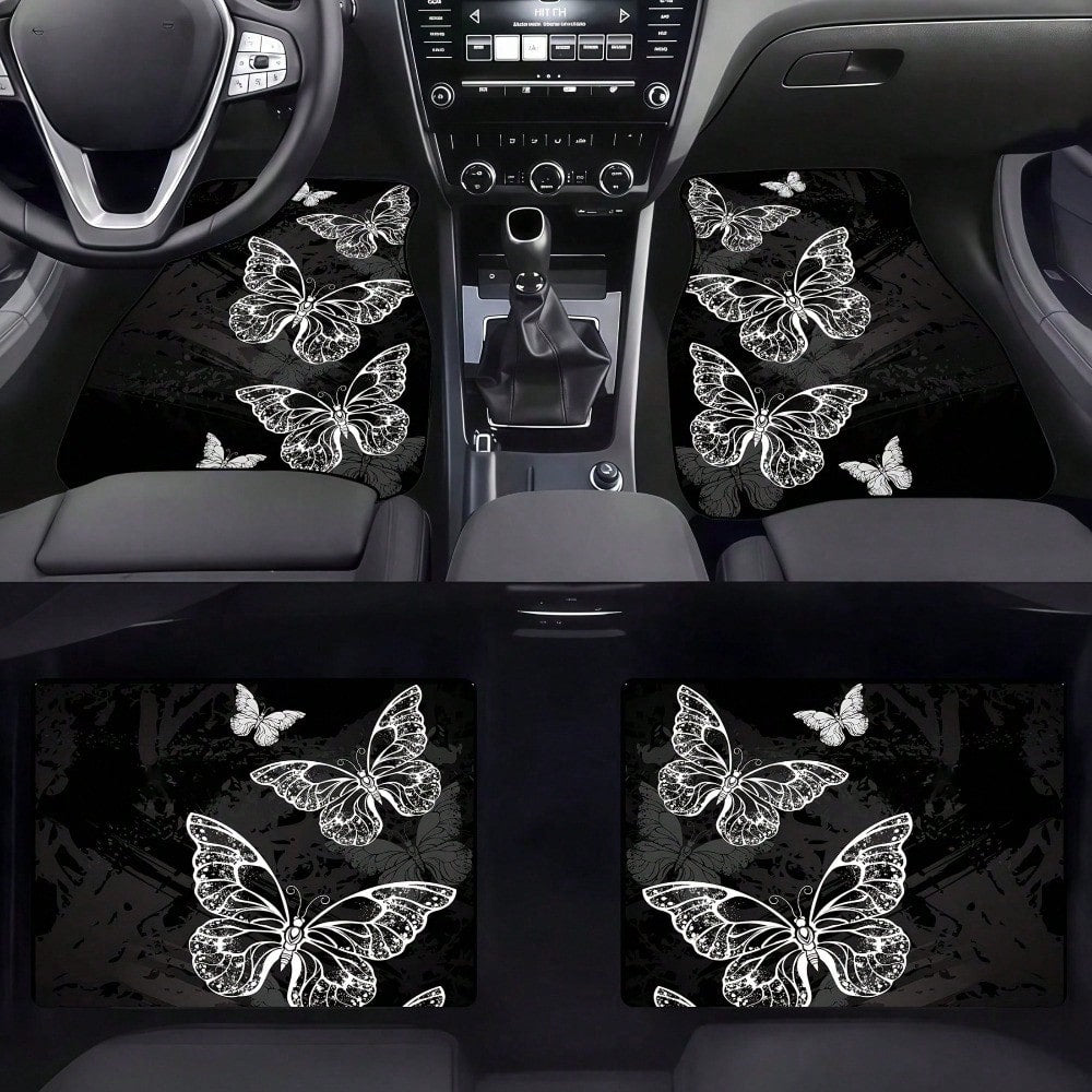4pc Car Floor Mats- Butterfly Pattern Design, Soft And Comfortable, Protects The Interior Of Your Car, Enhances Driving Experience, Upgrades Car Interior Environment- A Must-Have For New Cars, Easy