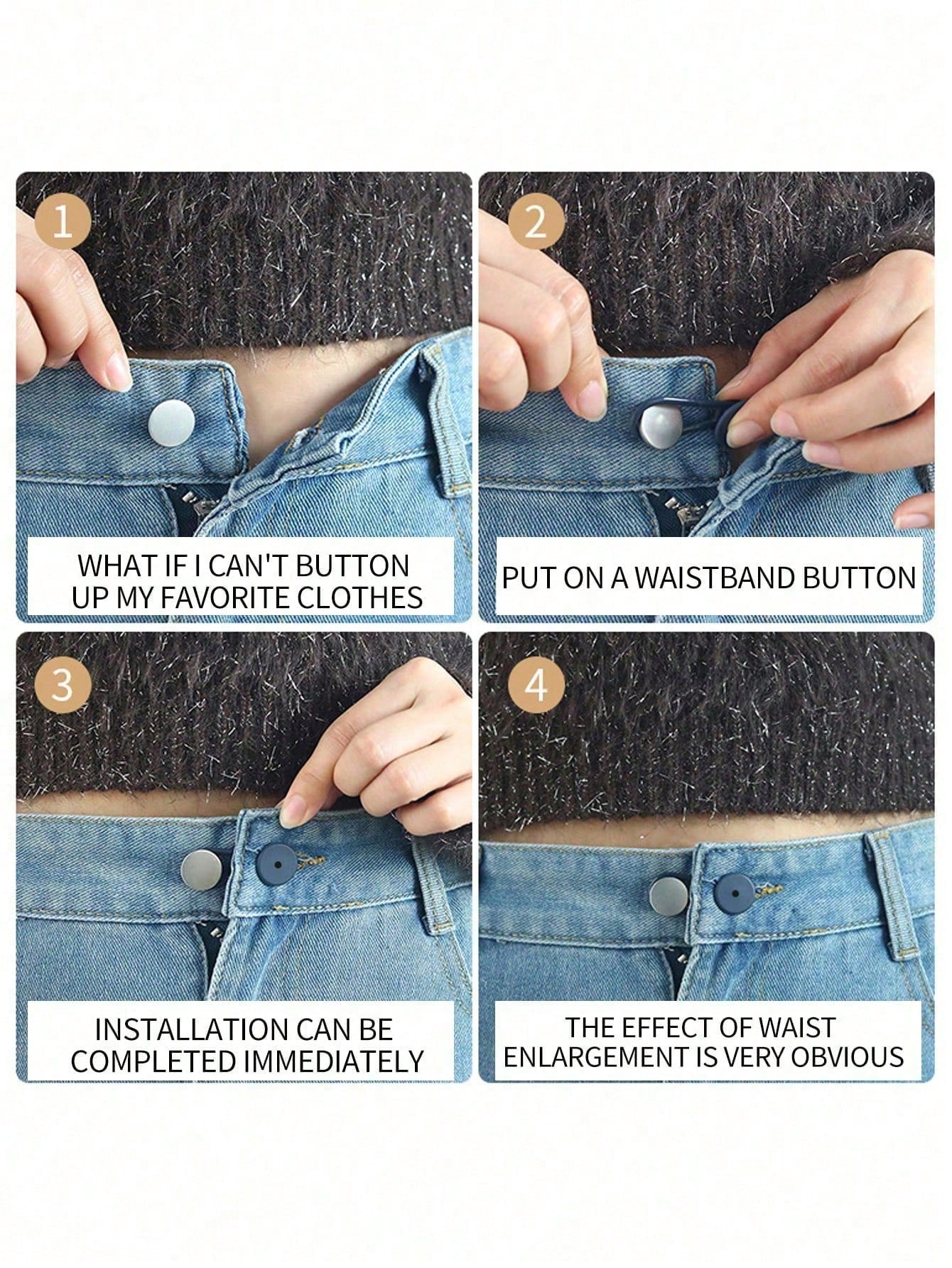 4pcs 10mm-15-18mm Rubber Pants Waistband Extender Button Extension Adjustable For Clothes