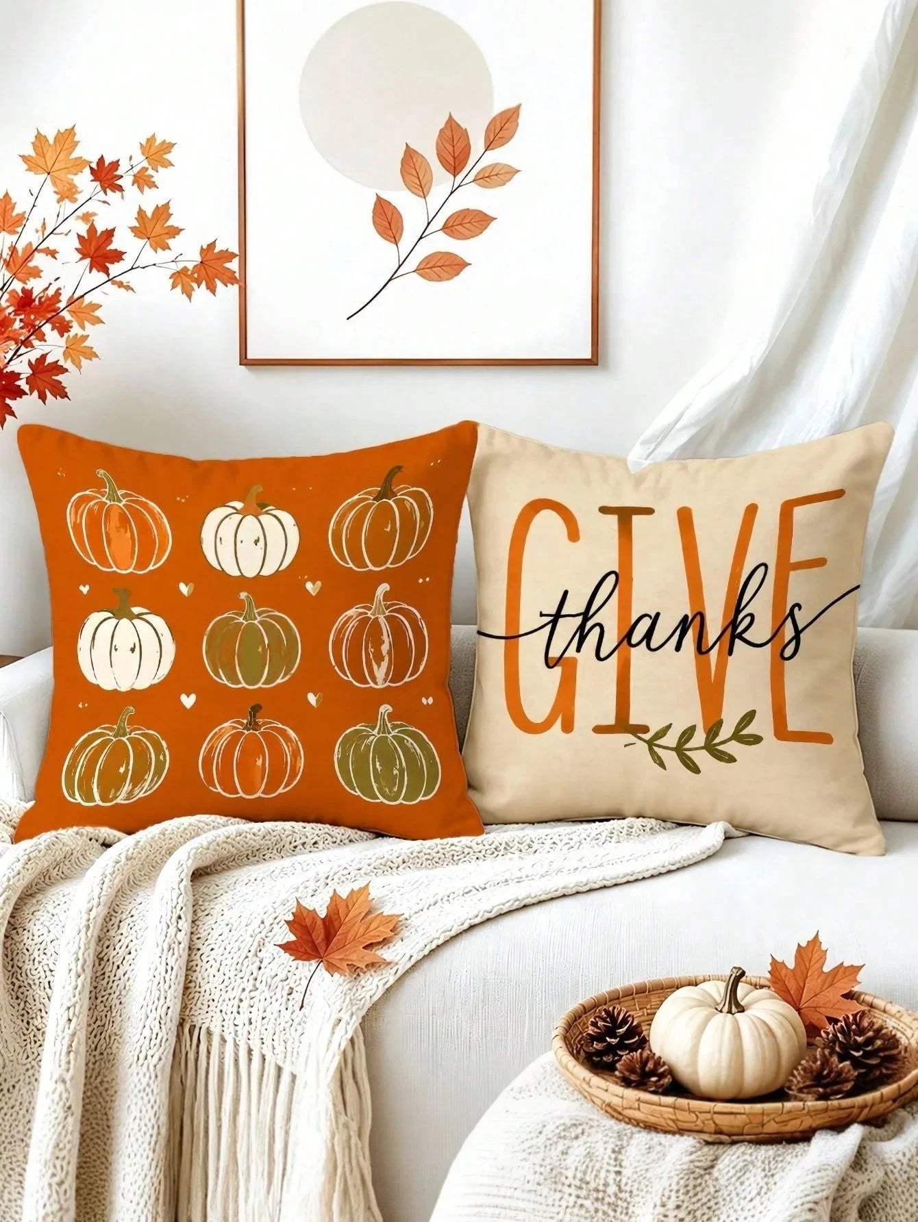 4pcs/1pc Autumn Pumpkin Print Pillowcase Set, Thanksgiving Harvest Throw Pillow Cover- Vintage Hand-Painted Pumpkin Pattern| 18x18 Inches| Zipper Closure| Soft & Comfortable Fabric- Durable & Fad