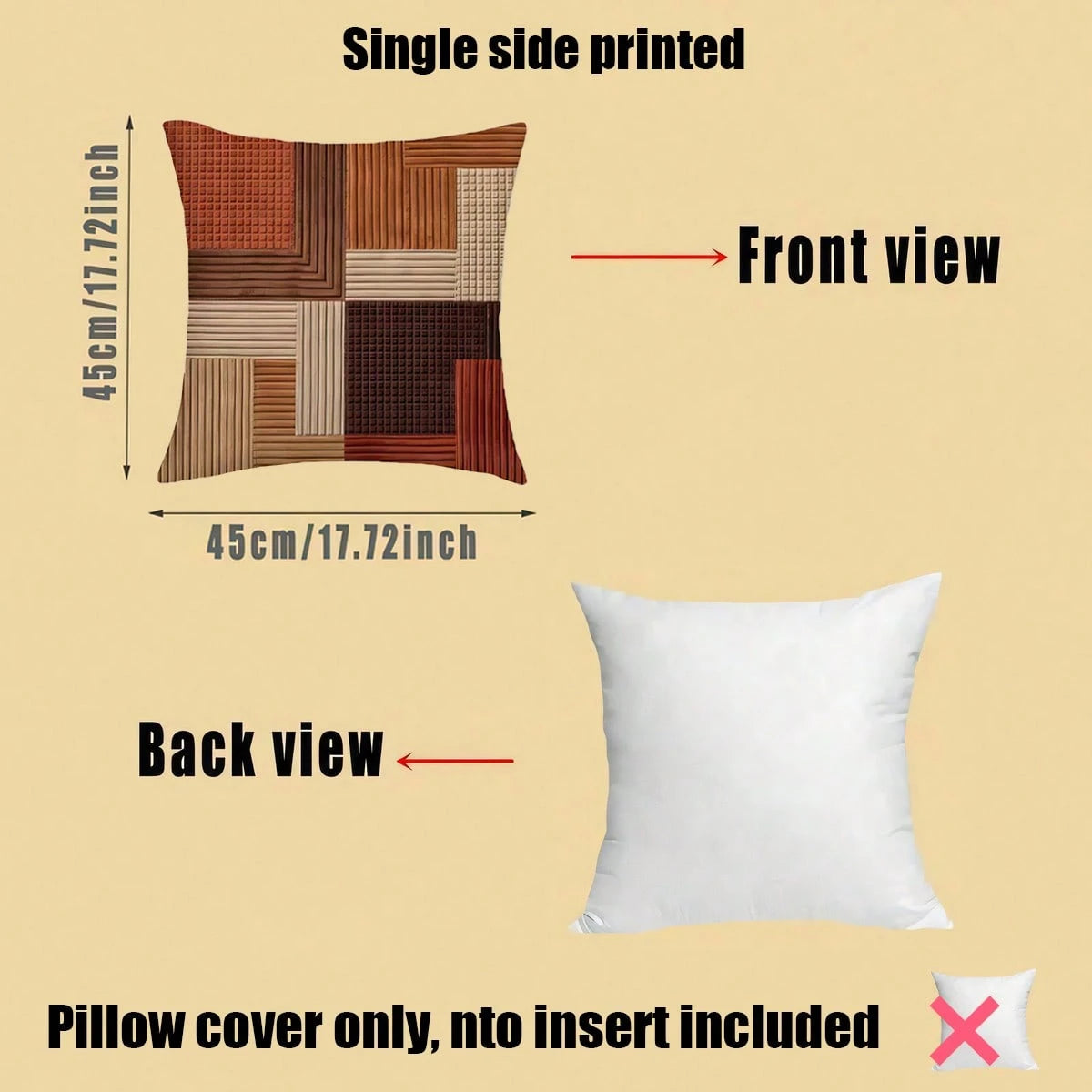 4pcs American Country Brown Tone Plaid Patchwork Print Pillow Covers, Single-Sided 2D Flat Printing, Not 3D Real Embroidery, 45x45cm (18x18in), Soft Comfortable Polyester Cushion Covers, Zipper Closur