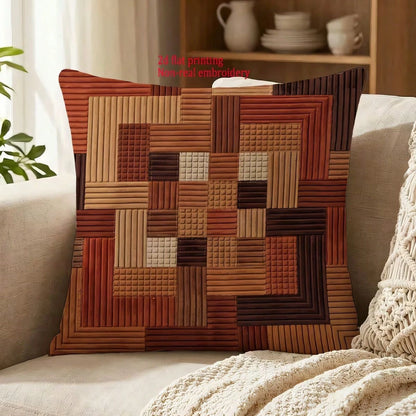 4pcs American Country Brown Tone Plaid Patchwork Print Pillow Covers, Single-Sided 2D Flat Printing, Not 3D Real Embroidery, 45x45cm (18x18in), Soft Comfortable Polyester Cushion Covers, Zipper Closur
